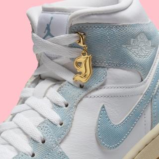The Women's Air Jordan 1 Mid “Worn Blue” Features Fabric Panels and A Gold Charm